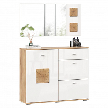 Фиджи Комод комбинированный с зеркалом (Дуб Золотой/Белый)