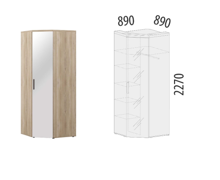 Шкаф угловой с зеркалом  Кашемир 900.09