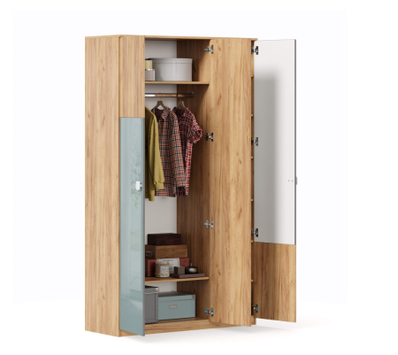 Агата Шкаф трехстворчатый (Дуб Золотой/Белый/Сумеречный голубой)