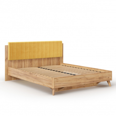 Марта-2 Кровать 1600 (с КО и мягкой накладкой, вертикальная стежка Phuket 1038) (Дуб Золотой/Горчично-желтый)