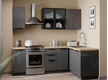 Герда Угловой кухонный гарнитур 2400 №3 (Черный/Антрацит глянец) Герда Угловой кухонный гарнитур 2400 №3 (Черный/Антрацит глянец)